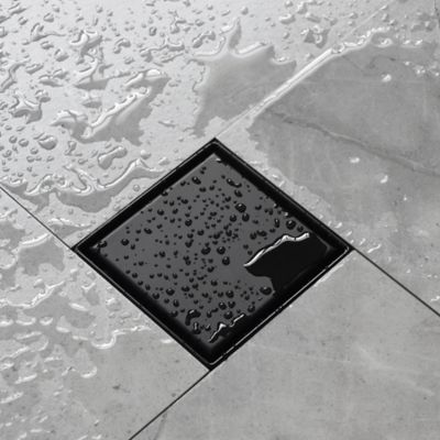 Image showing 5 th Neodrain 4 in. x 4 in. Stainless Steel Square Shower Drain with Tile In Pattern Surface & PVC Drain Base, ZS3-4-T02-MB-PVC3