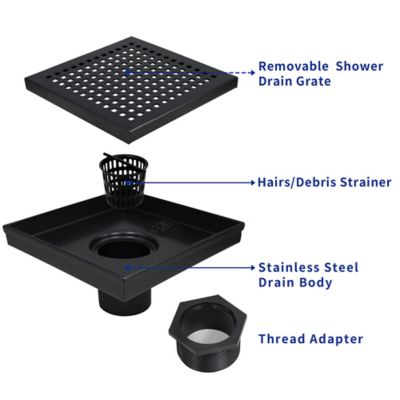 Image showing  6 in. x 6 in. Stainless Steel Square Shower Drain with Square Pattern Surface, ZS3-6-S04-MB