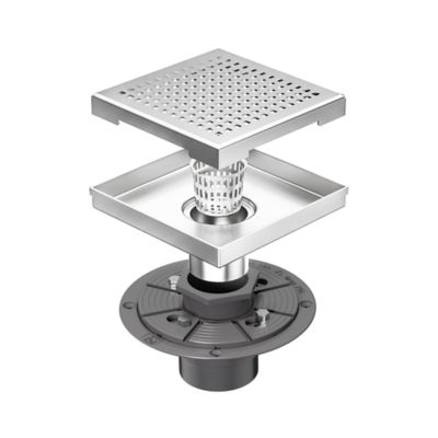 Neodrain 6 in. x 6 in. Stainless Steel Square Shower Drain with Square Pattern Surface & PVC Drain Base, ZS3-6-S04-BR-PVC3