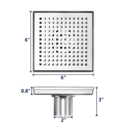 Image showing  6 in. x 6 in. Stainless Steel Square Shower Drain with Square Pattern Surface & PVC Drain Base, ZS3-6-S04-BR-PVC3