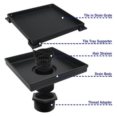 Image showing  6 in. x 6 in. Stainless Steel Square Shower Drain with Tile In Pattern Surface, ZS3-6-T02-MB