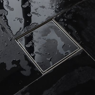 Image showing  6 in. x 6 in. Stainless Steel Square Shower Drain with Tile In Pattern Surface & PVC Drain Base, ZS3-6-T02-BR-PVC3