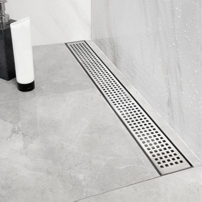 Image showing  28 in. Stainless Steel Linear Shower Drain with Square Pattern Surface