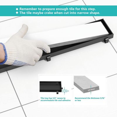 Image showing  28 in. Stainless Steel Linear Shower Drain with Tile In Pattern Surface, ZA3-28-T02-MB