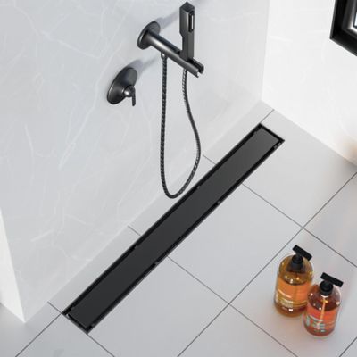 Image showing 5 th Neodrain 28 in. Stainless Steel Linear Shower Drain with Tile In Pattern Surface, ZA3-28-T02-MB