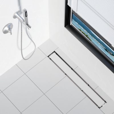 Image showing 6 th Neodrain 32 in. Stainless Steel Linear Shower Drain with Tile In Pattern Surface, ZA3-32-T02-BR