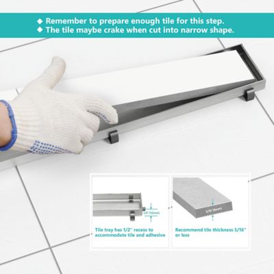 Image showing  40 in. Stainless Steel Linear Shower Drain with Tile In Pattern Surface