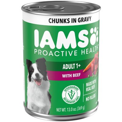 Image showing 7 th Iams Proactive Health Wet Dog Food Beef Chunks In Gravy, 13 oz. Can