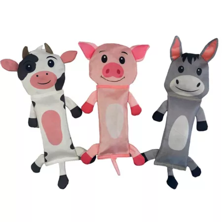 Piggy Poo and Crew Cow Pig & Donkey Bite Proof Squeaker Ruffhouse Pet Toys 3 ct Dog Fetch Toys