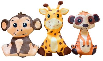 Piggy Poo and Crew Monkey Giraffe & Meerkat Ruffhouse Squeaker Toys, Bite Proof Large Squeakers, for Dogs & Other Pets, 3 ct.