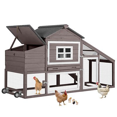 Aivituvin AIR23-C Wooden Chicken Coop for 1 to 2 Hens with Wheels-Gray and White