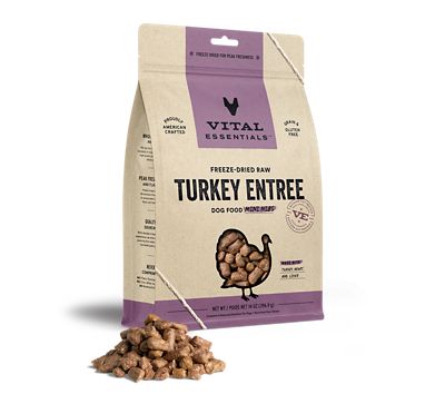 Vital Essentials Freeze Dried Raw Turkey Entree Dog Food Mini Nibs, 14 oz.