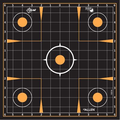 Image showing  Splash Reactive Adhesive Paper Shooting Targets, Sight In Grid, 12 in. Square, 10 pk., Black and Orange