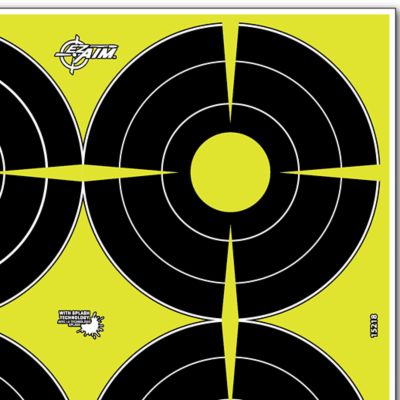 Image showing  Splash Reactive Paper Shooting Targets, Bullseye, 4 Targets per Sheet, 12 in. W x 12 in. H, 12 pk., Black and Chartreuse