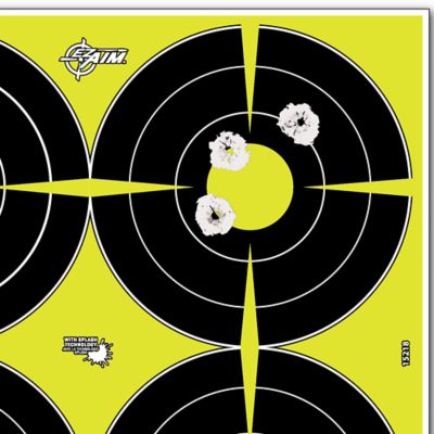 Image showing  Splash Reactive Paper Shooting Targets, Bullseye, 4 Targets per Sheet, 12 in. W x 12 in. H, 12 pk., Black and Chartreuse