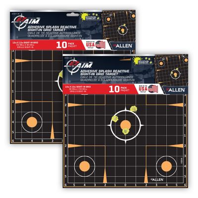 EZ Aim Splash Reactive Adhesive Paper Shooting Targets, Sight In Grid, 12 in. Square, 20 pk., Black and Orange