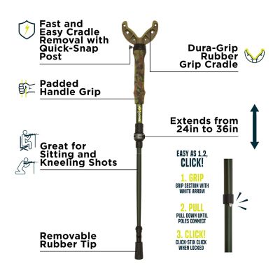 Image showing  Shocker Tom Taker Click Stix Shooting Stick, 36 in. Max Height, Green and Camo