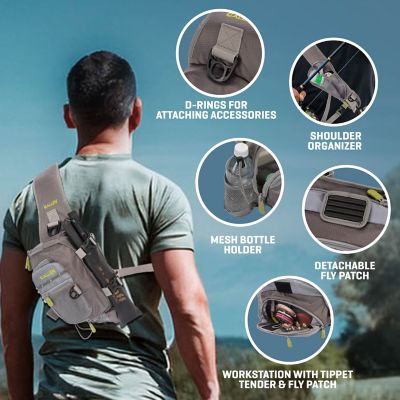 Image showing  Cedar Creek Fly Fishing Sling pk., Fits up to 4 Tackle and Fly Boxes, Gray and Lime