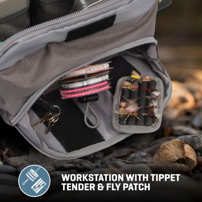 Image showing  Cedar Creek Fly Fishing Sling pk., Fits up to 4 Tackle and Fly Boxes, Gray and Lime