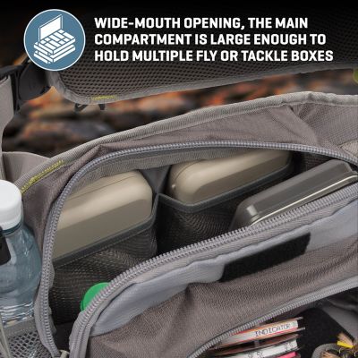 Image showing  Cedar Creek Fly Fishing Sling pk., Fits up to 4 Tackle and Fly Boxes, Gray and Lime