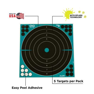 Image showing  Adhesive Splash Reactive Paper Shooting Targets, Bullseye, 12 in. W x 12 in. H, 5 pk., Black and Teal