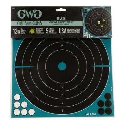 Image showing  Adhesive Splash Reactive Paper Shooting Targets, Bullseye, 12 in. W x 12 in. H, 5 pk., Black and Teal