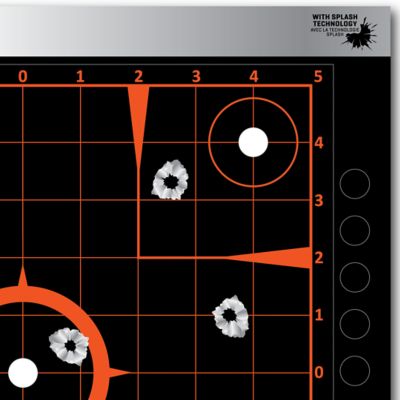 Image showing  Adhesive Splash Reactive Paper Shooting Targets, Sight In Grid, 12 in. W x 12 in. H, 4 pk., Black and Orange