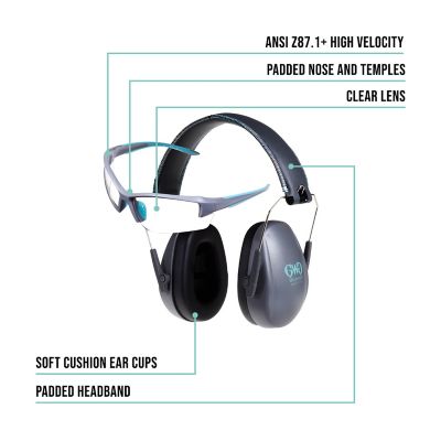 Image showing  Assure Protective Safety Glasses & Earmuffs Combo Set, Gray/Teal/Black