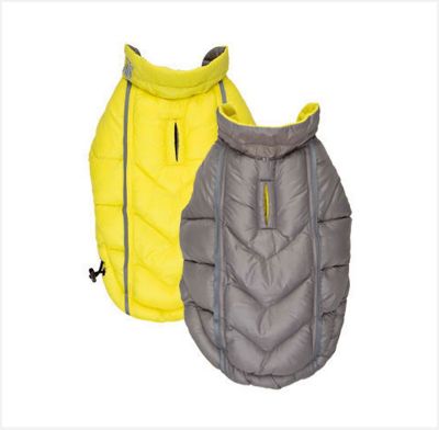 Hip Doggie Featherlite Reversible Dog Coat, Yellow Gray