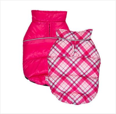 Hip Doggie Flex Fit Reversible Puffer Vest for Dogs, Pink Plaid