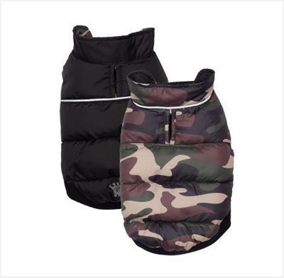 Hip Doggie Flex Fit Reversible Puffer Vest for Dogs, Black Camo