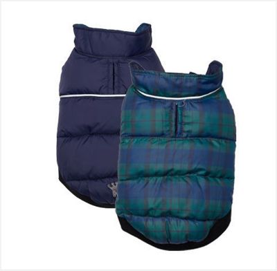 Hip Doggie Flex Fit Reversible Puffer Vest for Dogs, Navy Plaid