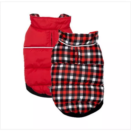 Hip Doggie Flex Fit Reversible Quilted Vest for Dogs Gingham Red Dog Coats & Jackets