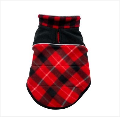 Hip Doggie Reversible Fleece Coat for Dogs, Red Plaid