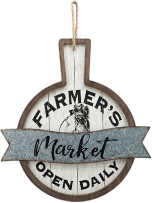 PARISLOFT Farmer's Market Open Daily Wood and Metal Circular Signs