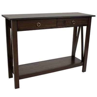 Sunnydaze Decor Solid Pine 2-Drawer Console Table - 42 in. - Dark Brown