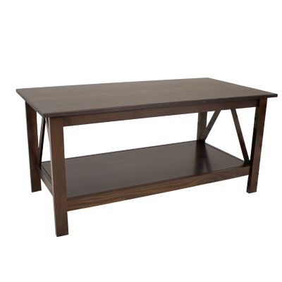 Sunnydaze Decor Solid Pine Coffee Table with Shelf - Dark Brown - 43.5 in.