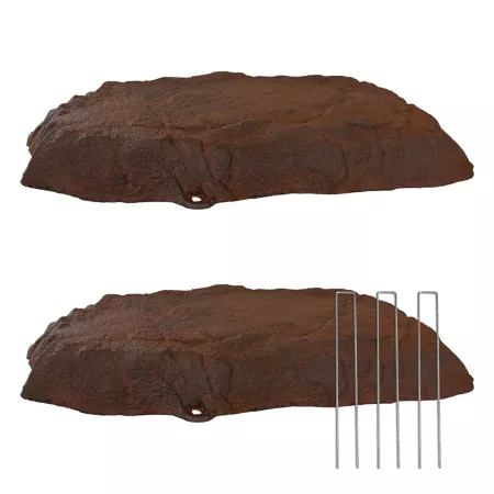 Sunnydaze Decor Outdoor Flat Polyresin Septic Tank Cover with Stakes - Brown - 3.5 in - 2pk Garden Fencing