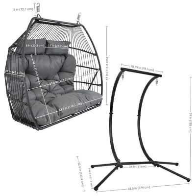 Image showing  Polyrattan Andrei Double Egg Chair with Stand and Cushion Gray