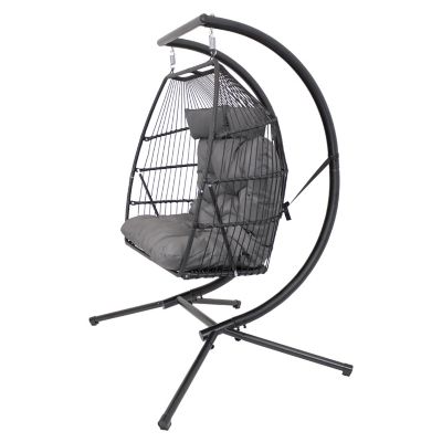 Image showing 6 th Sunnydaze Decor Polyrattan Andrei Double Egg Chair with Stand and Cushion Gray