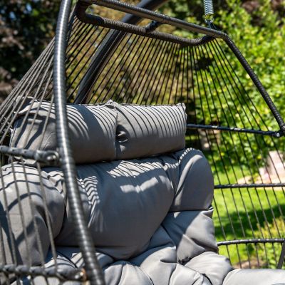 Image showing 8 th Sunnydaze Decor Polyrattan Andrei Double Egg Chair with Stand and Cushion Gray
