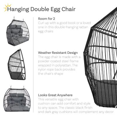 Image showing  Polyrattan Andrei Double Egg Chair with Cushion Dark Gray