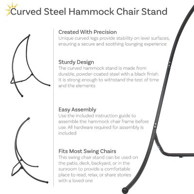 Image showing  Curved Steel Hanging Hammock Chair Stand Black 84 in.