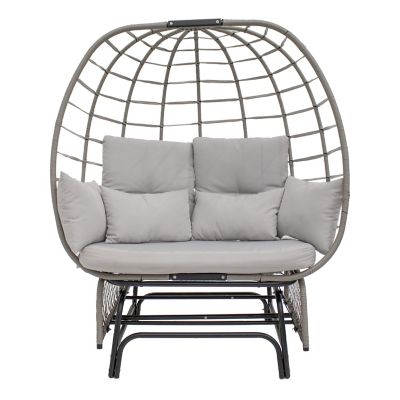 Sunnydaze Decor Polyrattan Double Egg Chair Glider with Cushions and Pillows