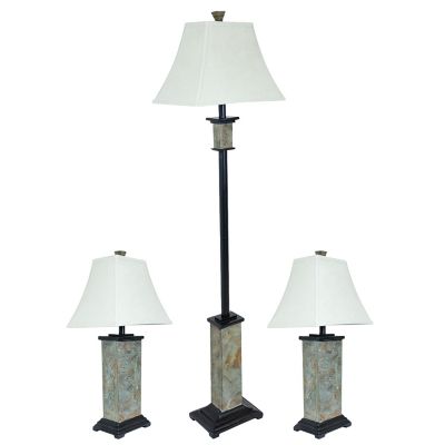 Sunnydaze Decor Timeless Abode Slate 3-Piece Floor and Table Lamp Set