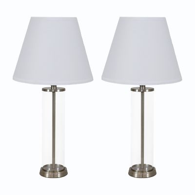 Sunnydaze Decor Glass Cylinder Table Lamp Set of 2 with Shade - 27.5 in. H