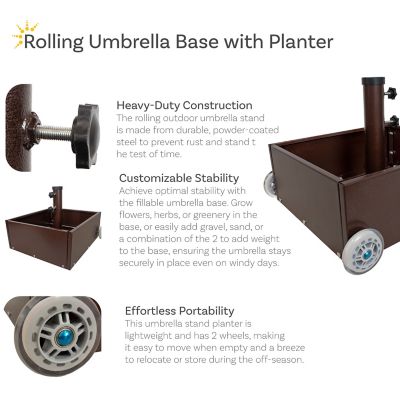 Image showing  Outdoor Umbrella Base with Fillable Planter and Wheels