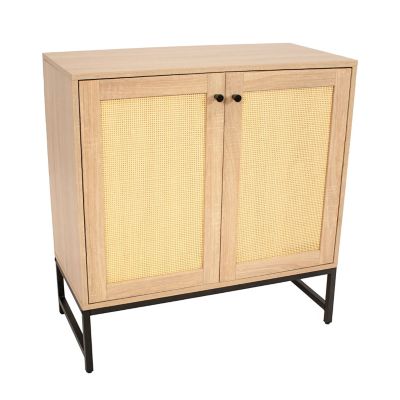 Sunnydaze Decor 2-Door MDF Accent Cabinet with Built-In Shelf and Rattan Doors - 31.5 W x 15 D x 33in. H - Light Oak