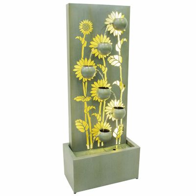 Sunnydaze Decor 48.5 in. H Sunflower Fields Galvanized Steel Outdoor Water Fountain with Warm White LED Lights, MCA-2541