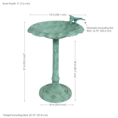 Image showing  Garden Visitor Metal Bird Bath Green Patina 15 in.